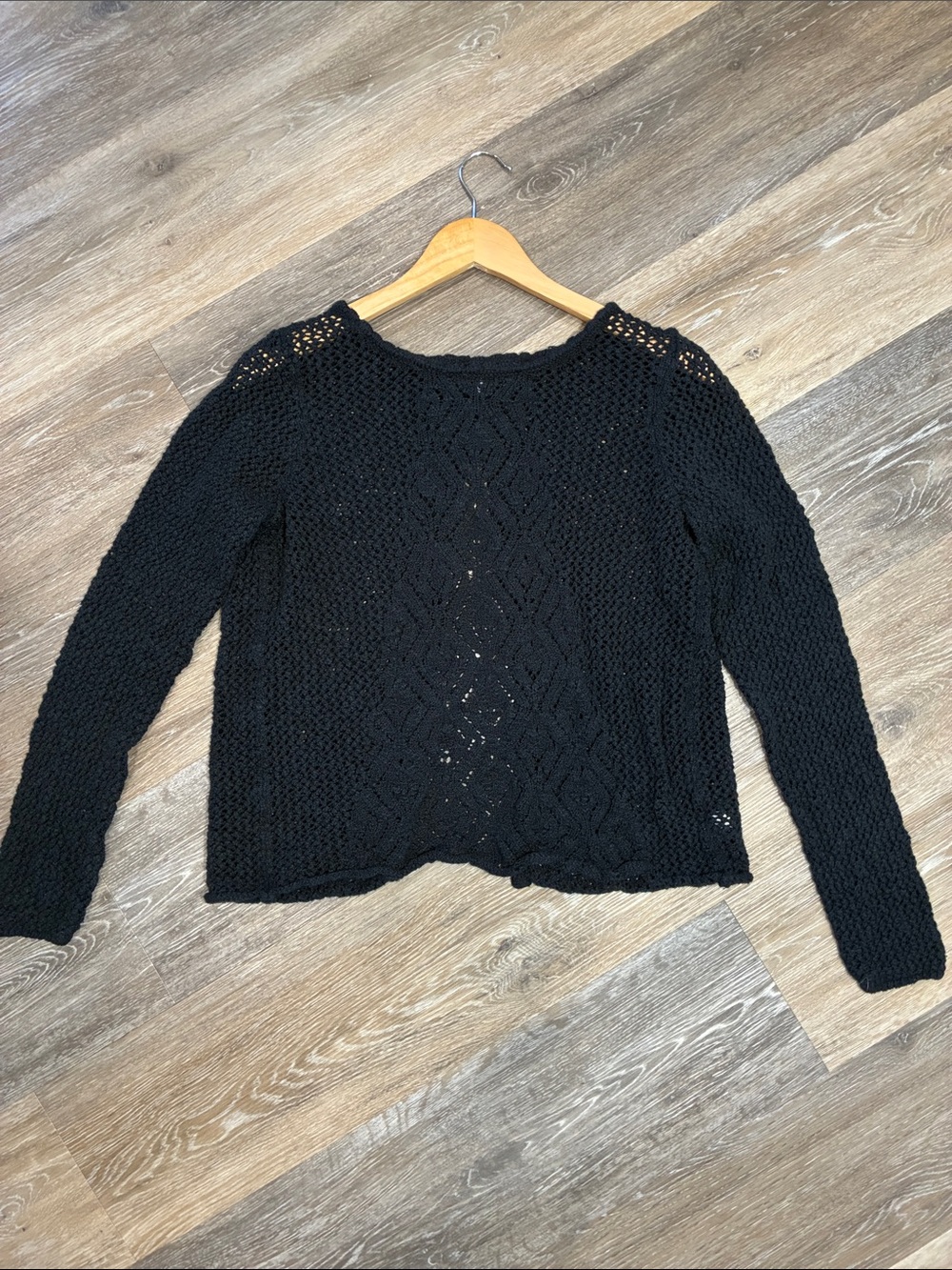 aerie Black Open-Knit Crewneck Sweater